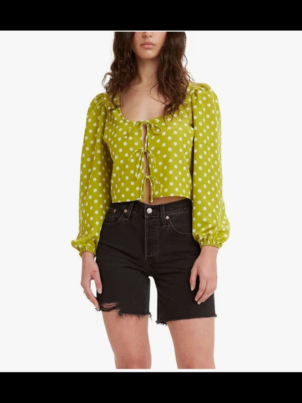 Levi's Lime Green Polka Dot Tie-Front Blouse New Without Tags